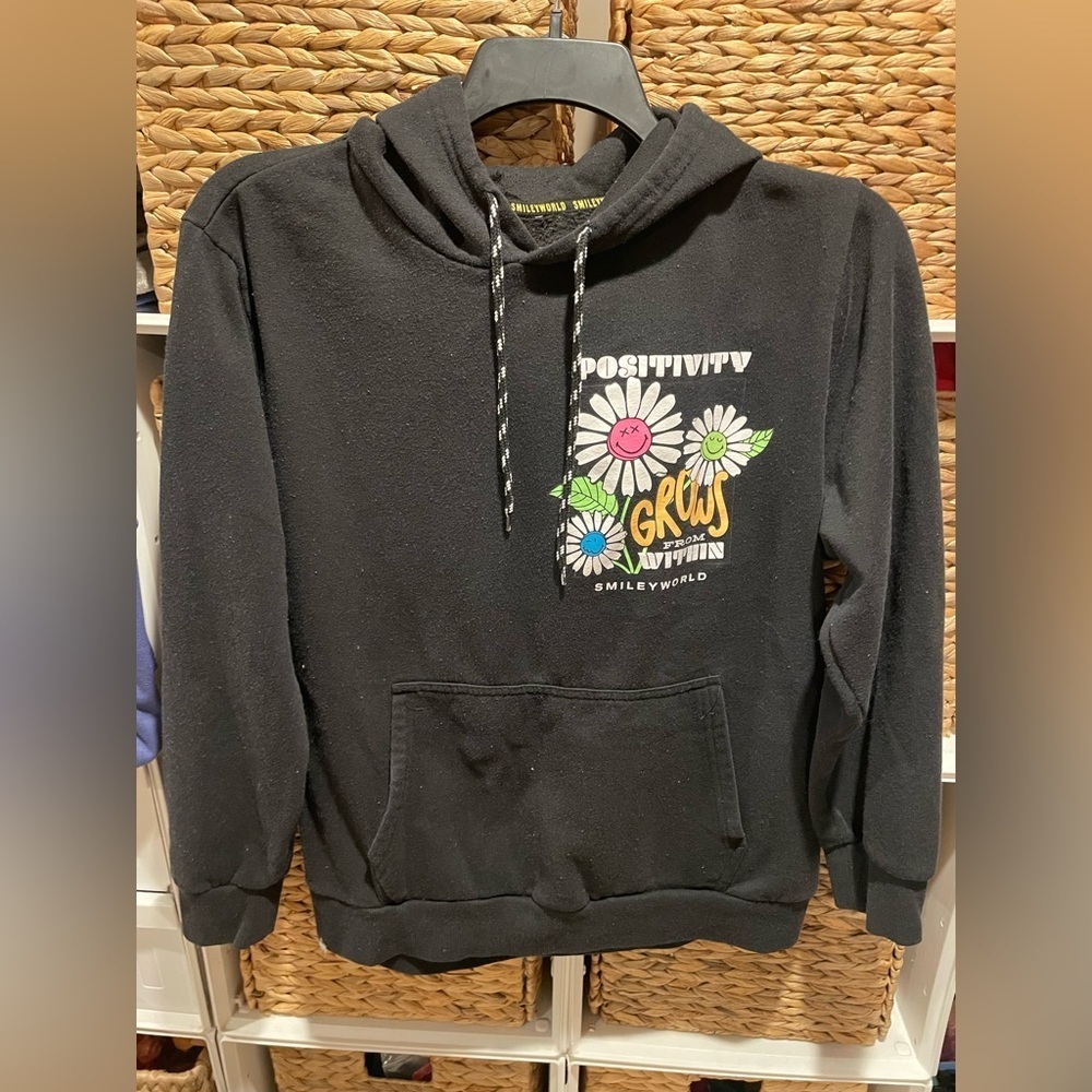 SmileyWorld Black Graphic Hoodie Sweatshirt with Neon Graphic Design